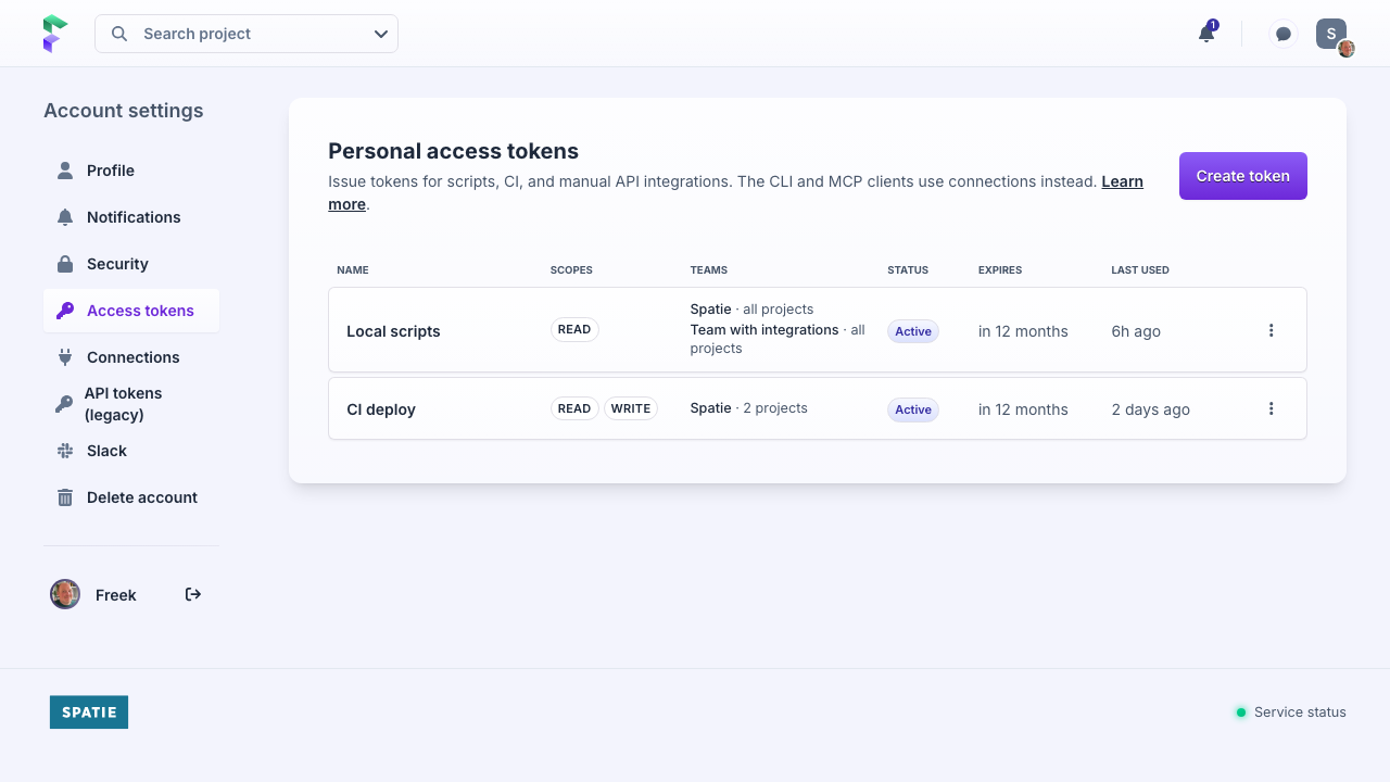 Personal access tokens