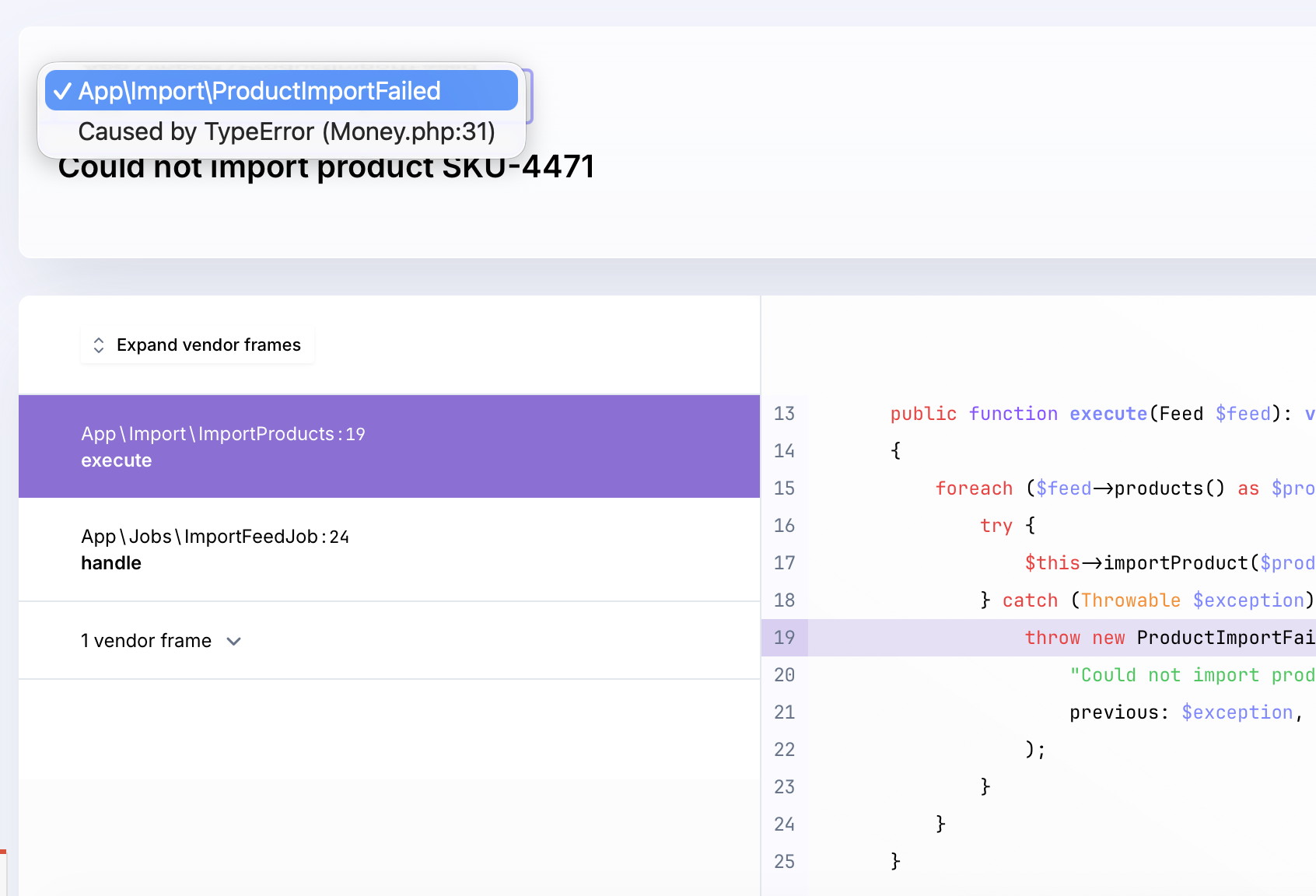 Navigating between previous exceptions in Flare